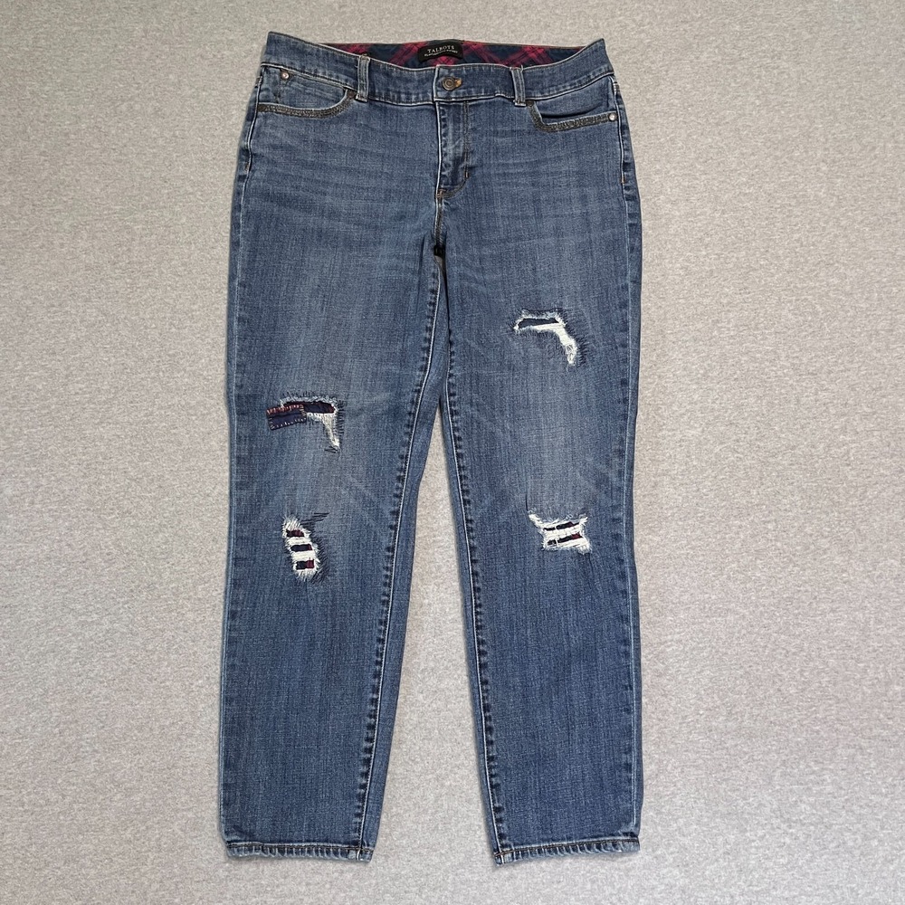 Talbots Jeans Womens‎ 10 Blue Boyfriend Mid Rise Patchwork Distressed Denim